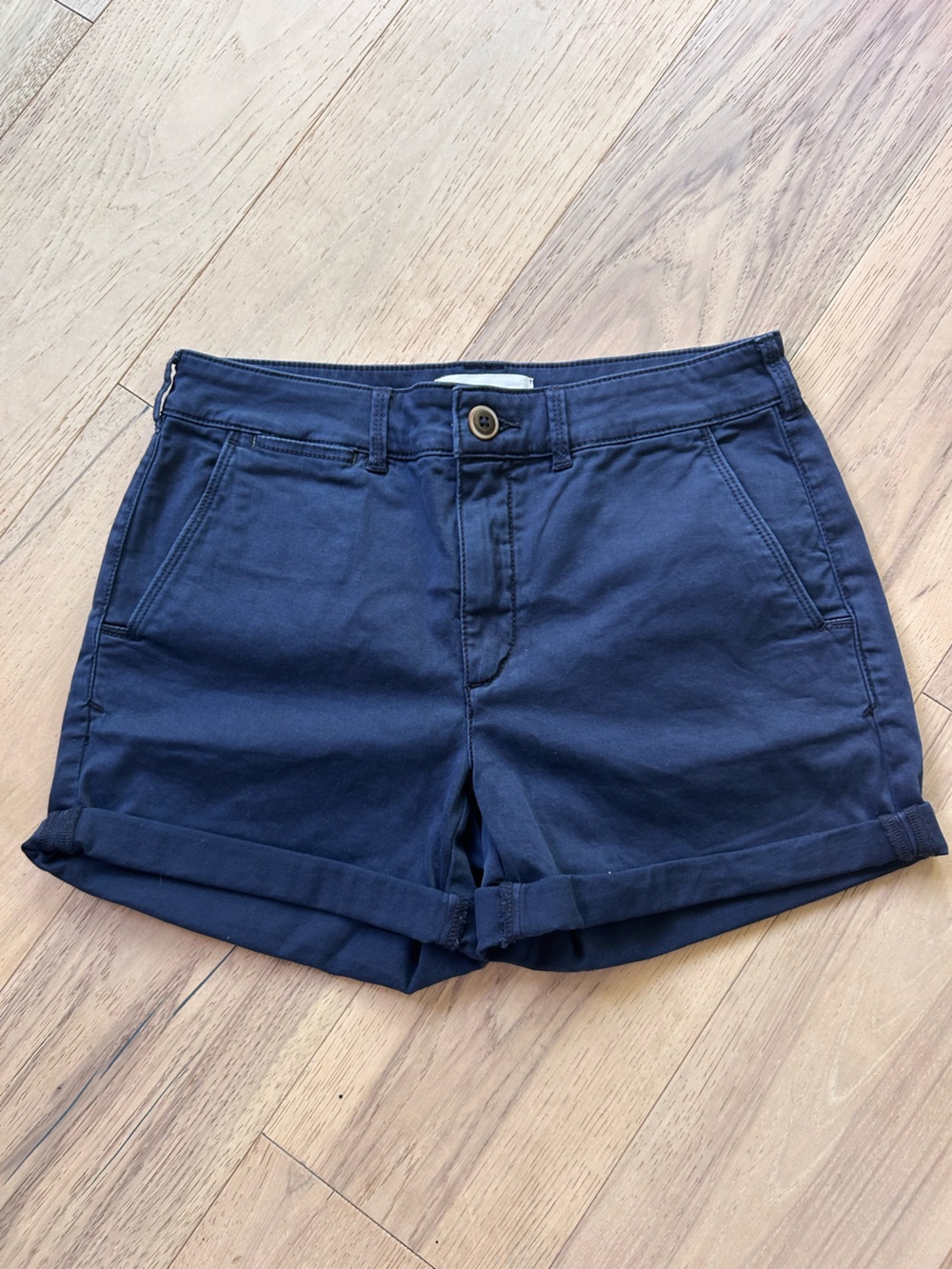 Anthropologie Navy High-Rise Rolled Hem Shorts
